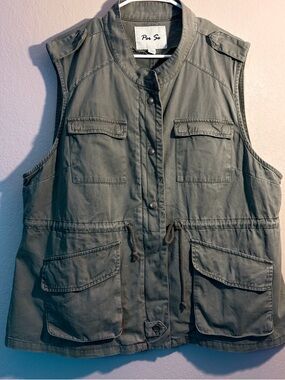 Per Se Women’s Army Green Utility Cargo Vest Sz 2X MilitarySafari Style Gorpcore